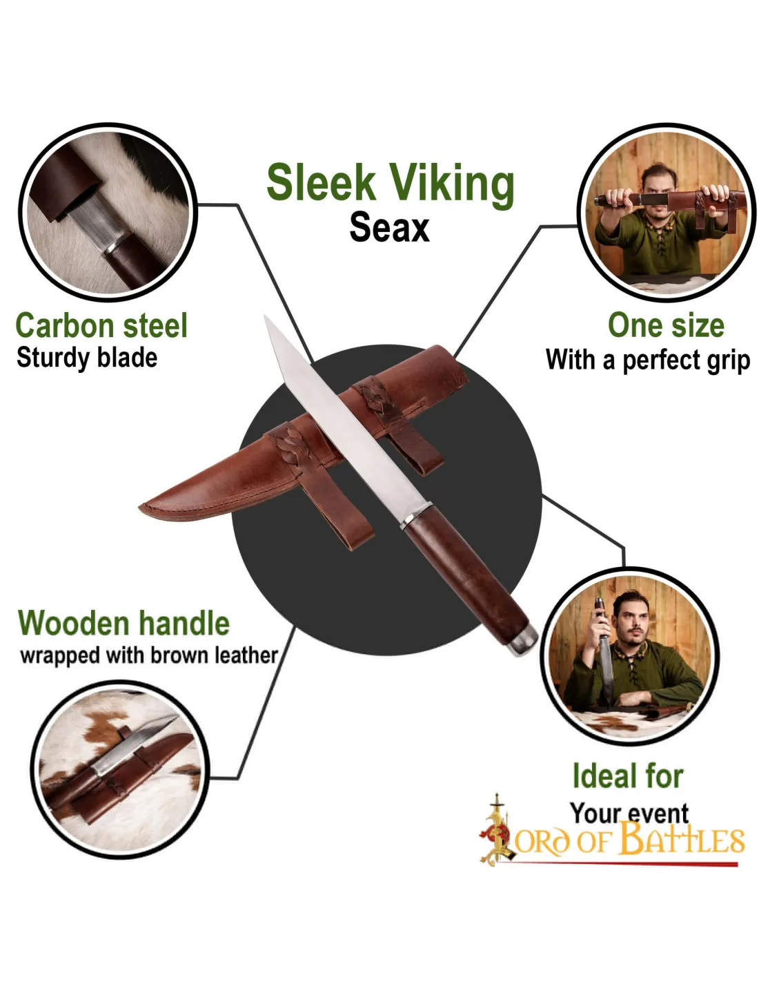 Cuchillo Seax vikingo con funda en cuero