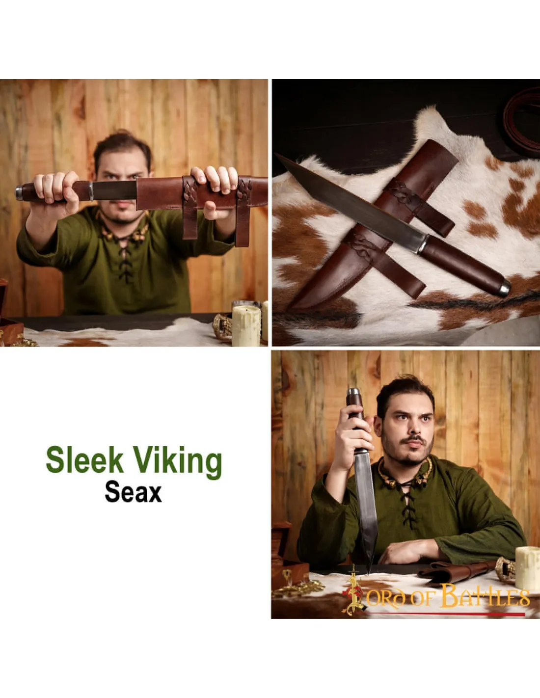 Cuchillo Seax vikingo con funda en cuero