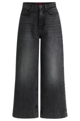 Jeans de pernera ancha en denim rígido negro