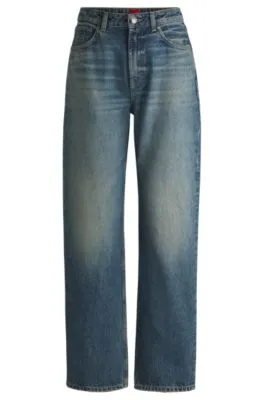 Jeans relaxed fit de denim azul con efecto teñido