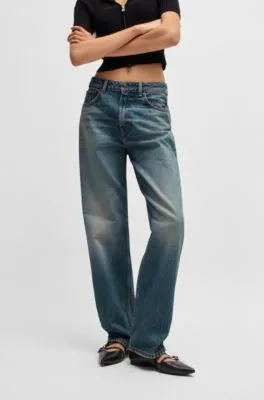 Jeans relaxed fit de denim azul con efecto teñido