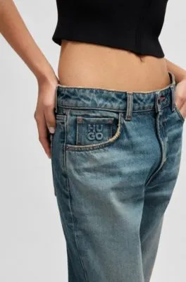 Jeans relaxed fit de denim azul con efecto teñido