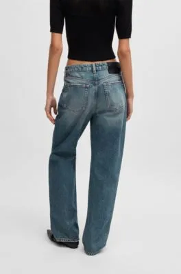 Jeans relaxed fit de denim azul con efecto teñido