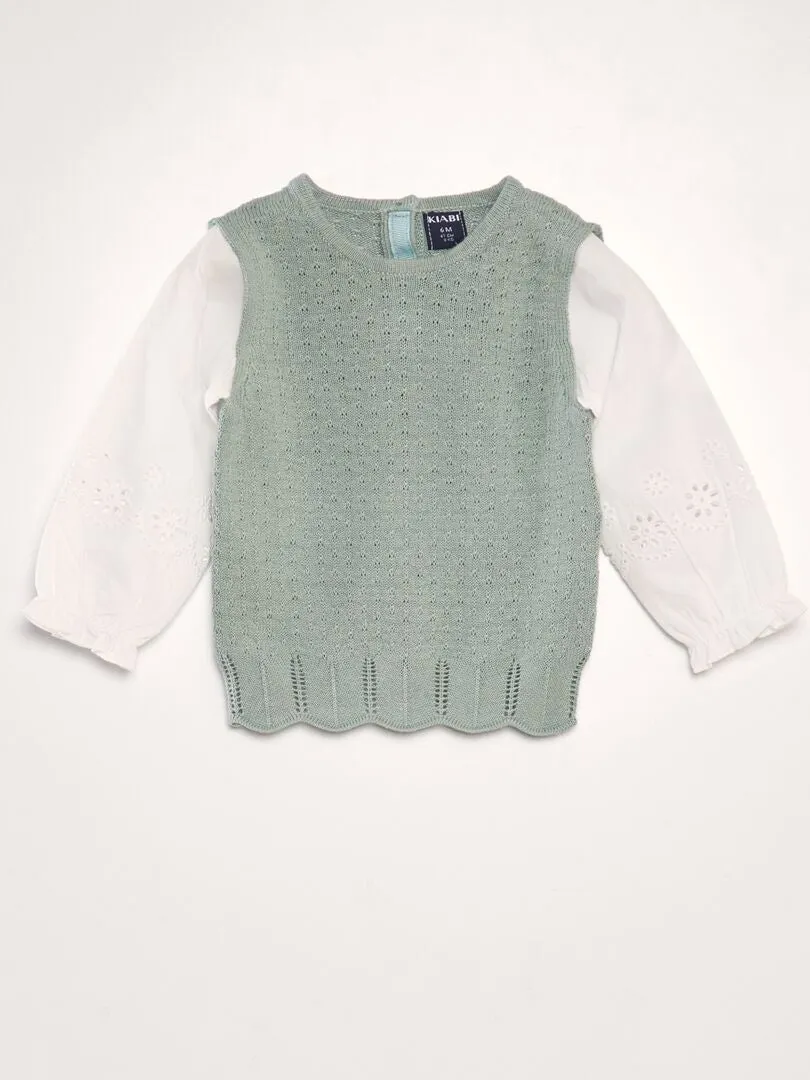 JERSEY DE PUNTO CALADO EFECTO 2 EN 1  VERDE