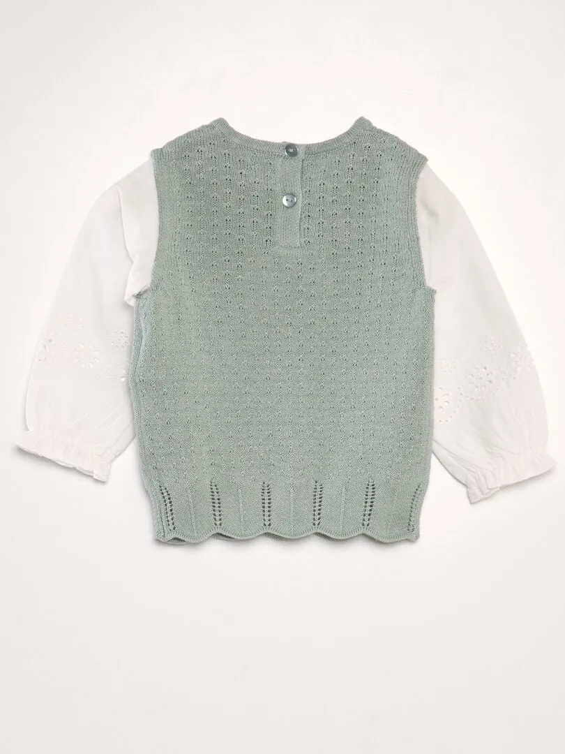 JERSEY DE PUNTO CALADO EFECTO 2 EN 1  VERDE