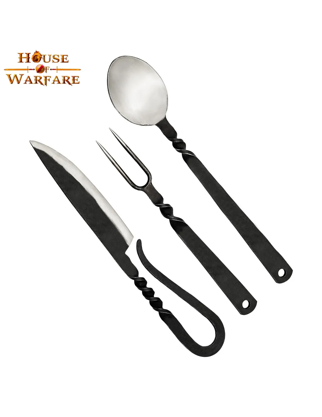 Juego cubiertos medievales: cuchara, tenedor y cuchillo