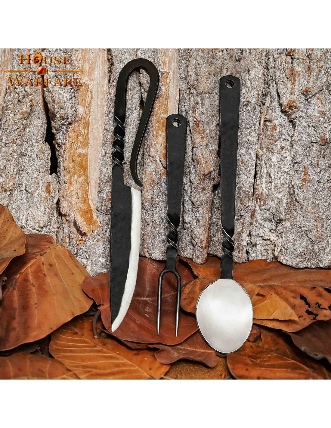 Juego cubiertos medievales: cuchara, tenedor y cuchillo