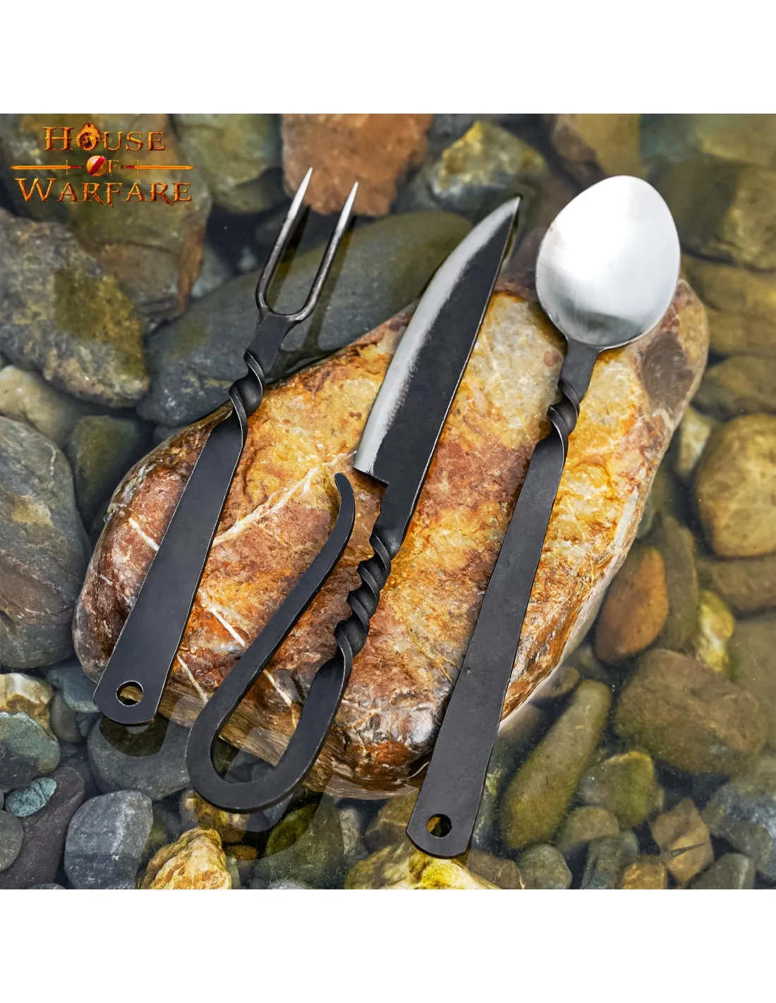 Juego cubiertos medievales: cuchara, tenedor y cuchillo