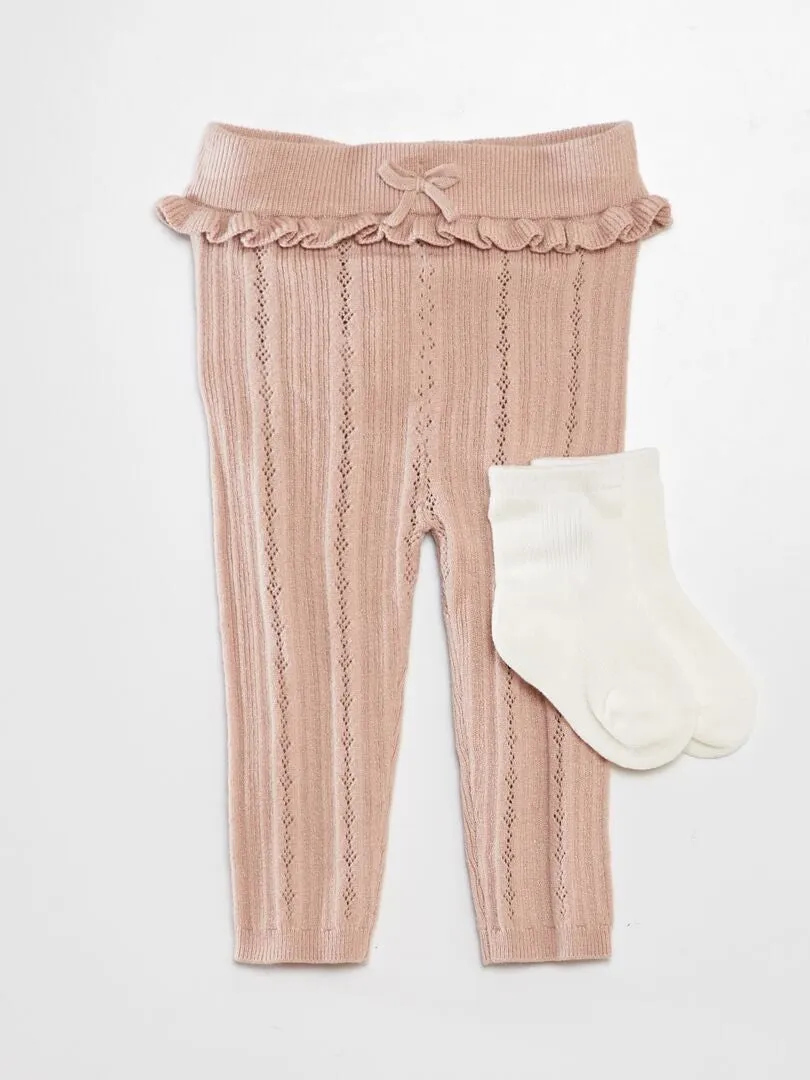 LEGGING DE PUNTO CALADO + CALCETINES  BEIGE