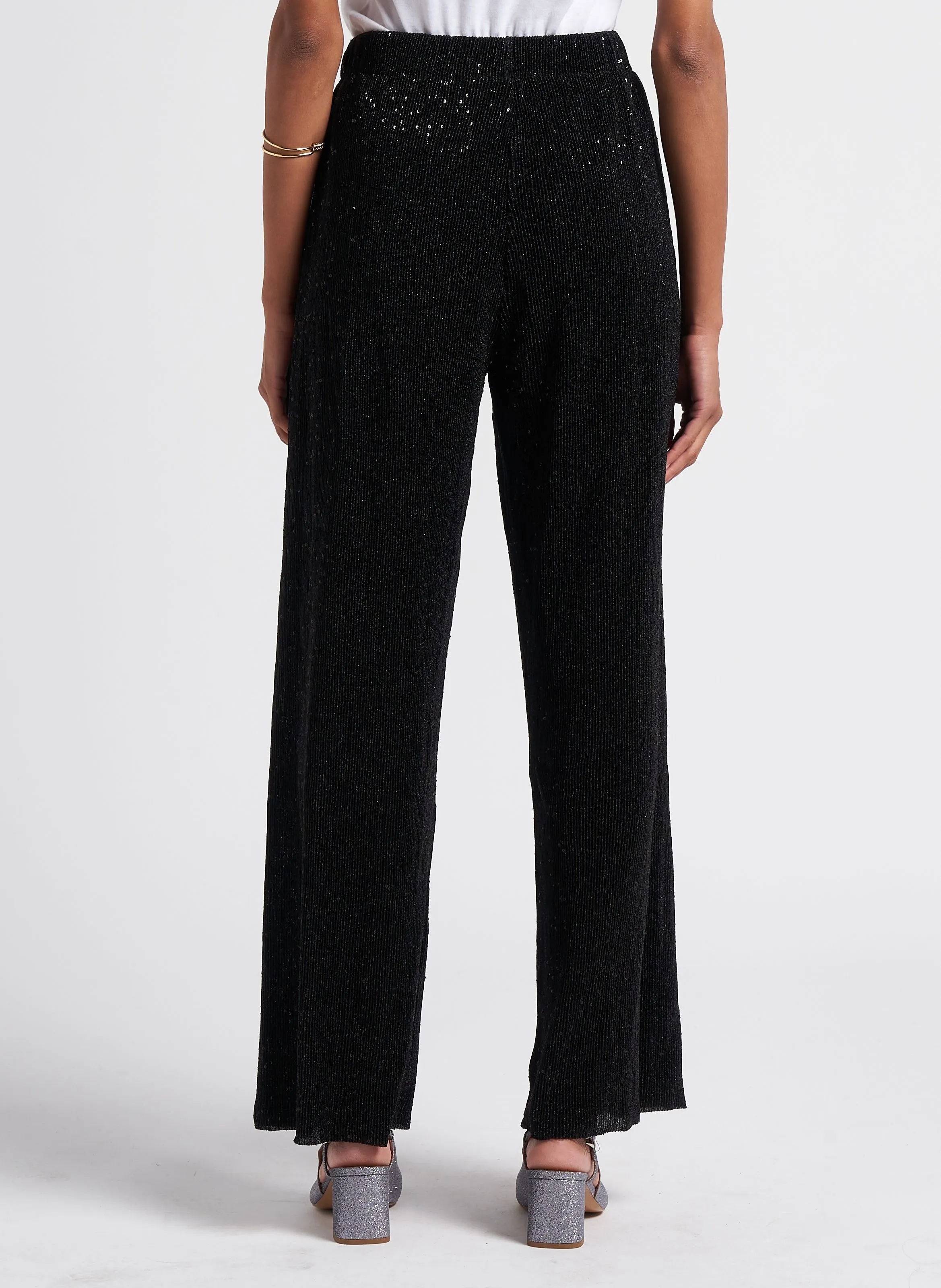 LOCA  PANTALóN ANCHO DE LENTEJUELAS EN NEGRO