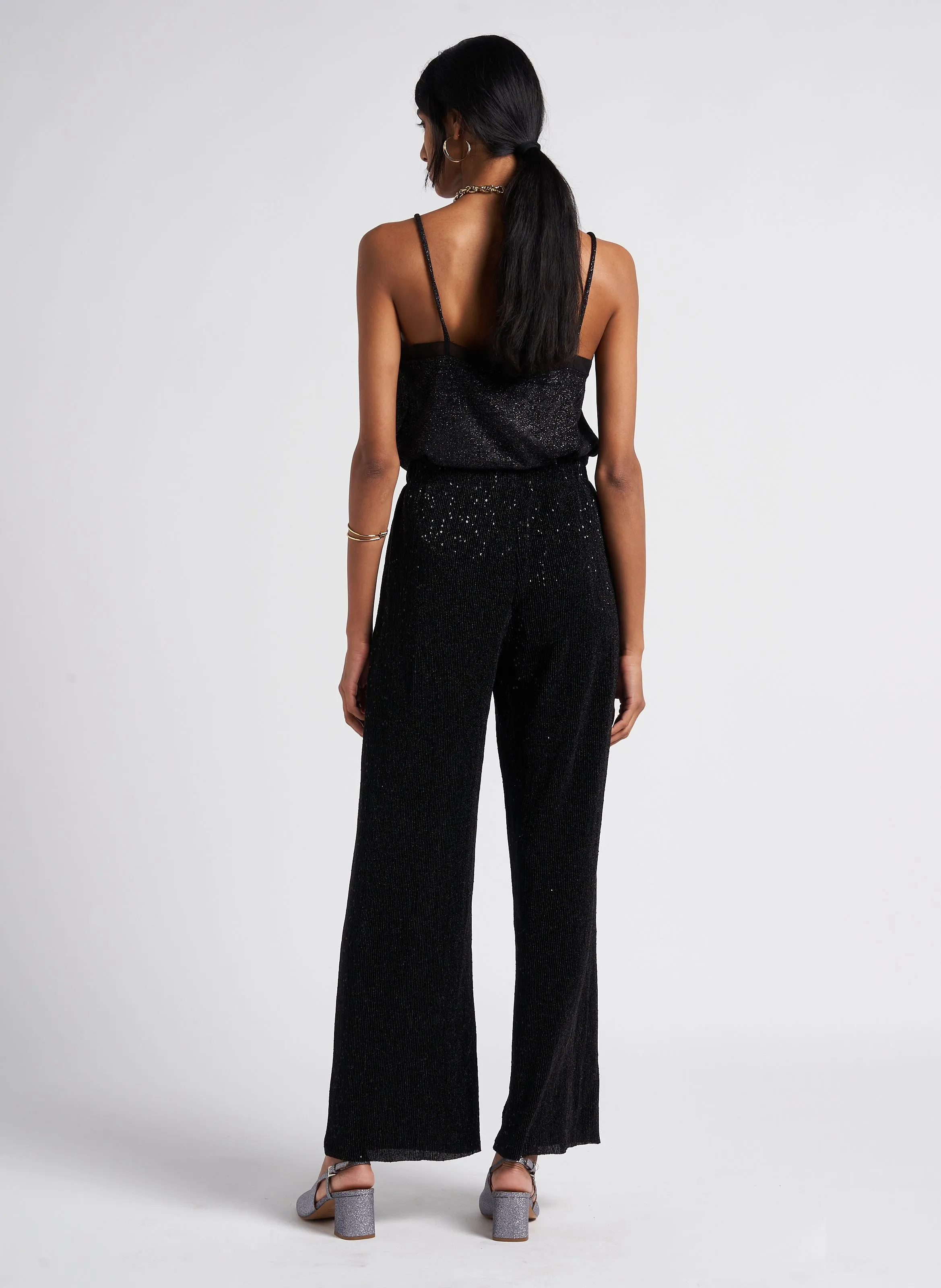 LOCA  PANTALóN ANCHO DE LENTEJUELAS EN NEGRO