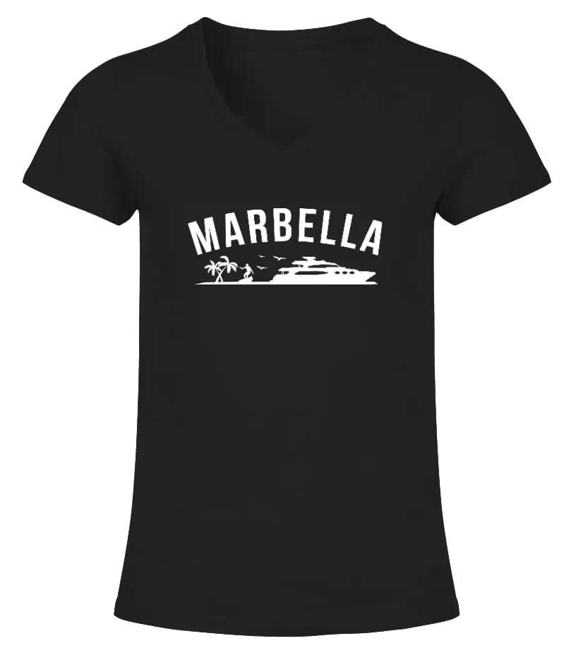 Marbella Beach (Black) Camiseta cuello pico Mujer