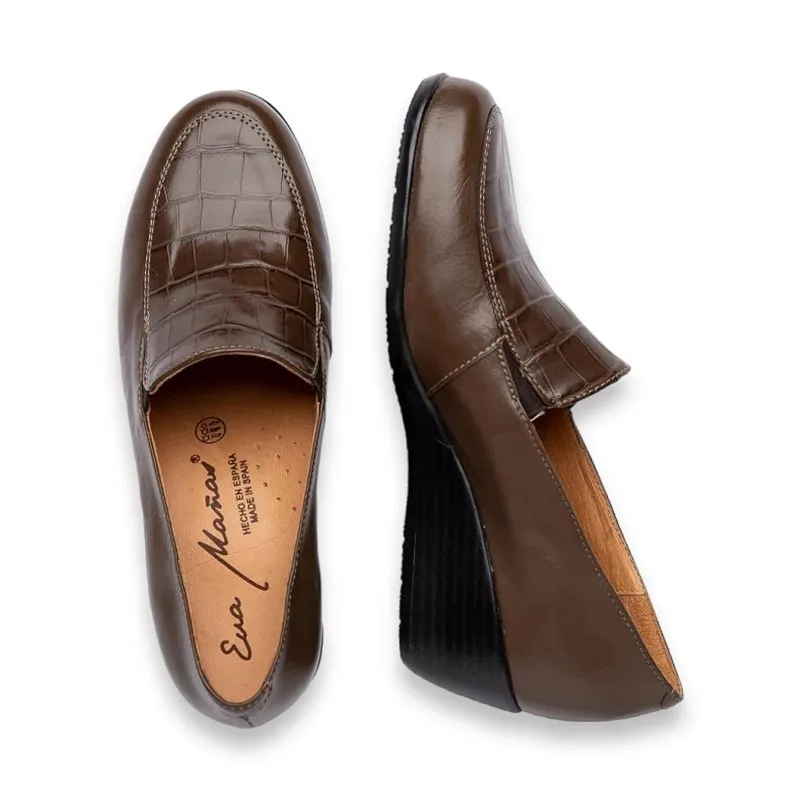 Mocasines Flexibles Mujer Piel Napa Suave Grabado Coco Plantilla Piel Y Gel 1479 Marrón, de Eva Mañas