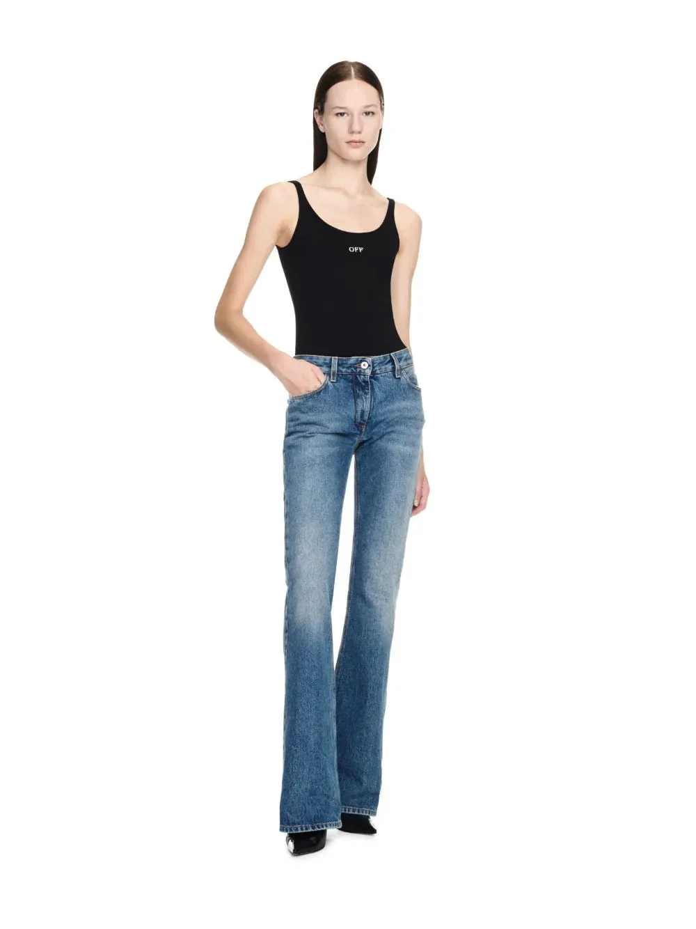 Off White Women Slim Flared 5Pkt Pants Blue No Color J