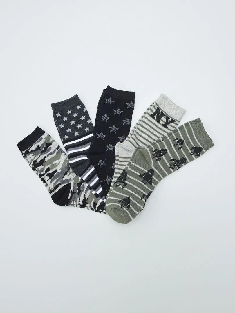 PACK DE 5 PARES DE CALCETINES CON ESTAMPADO AMERICANO  NEGRO