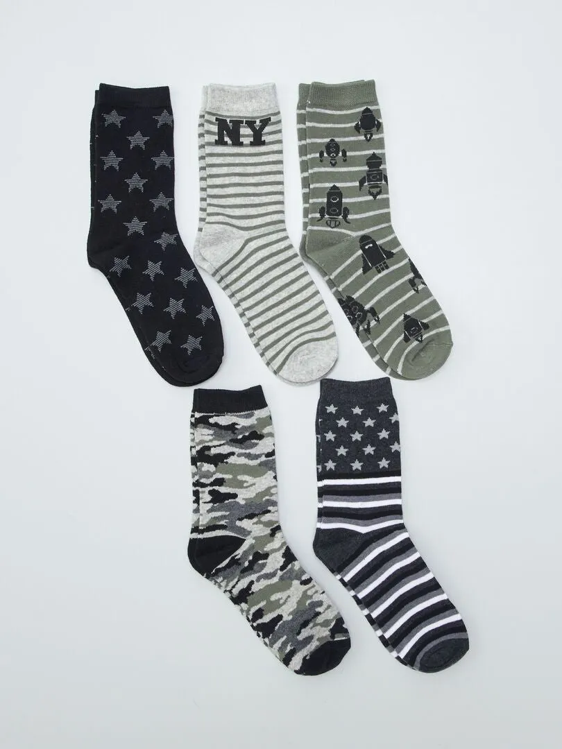PACK DE 5 PARES DE CALCETINES CON ESTAMPADO AMERICANO  NEGRO