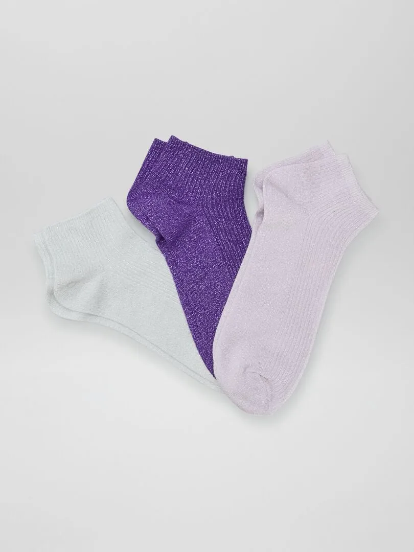 PACK DE CALCETINES TOBILLEROS CON BRILLOS   3 PARES  PURPURA