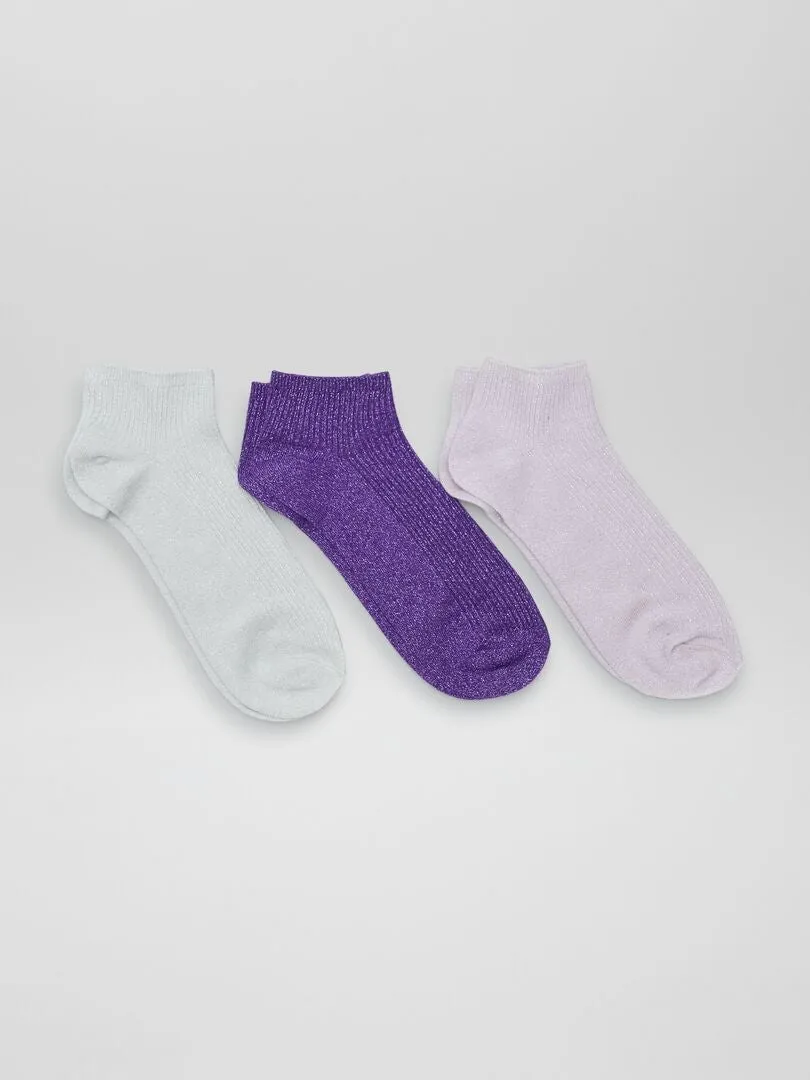 PACK DE CALCETINES TOBILLEROS CON BRILLOS   3 PARES  PURPURA