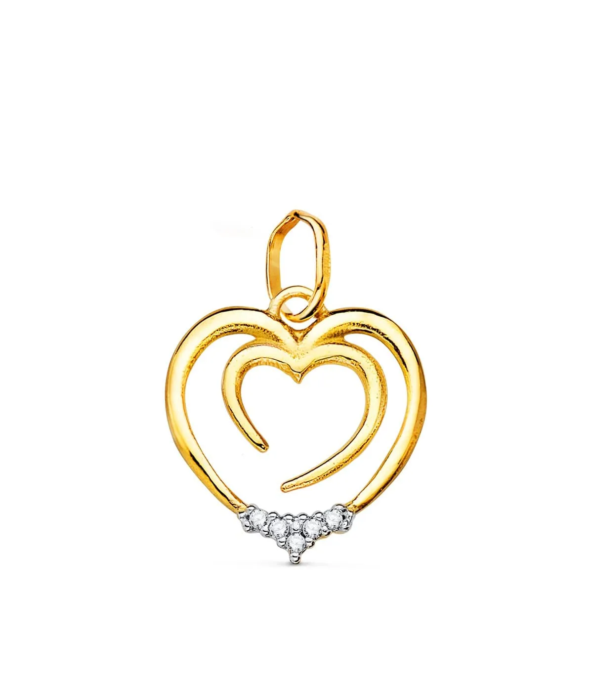 Pendentif Or Bicolore 18 K Double coeur 15 mm
