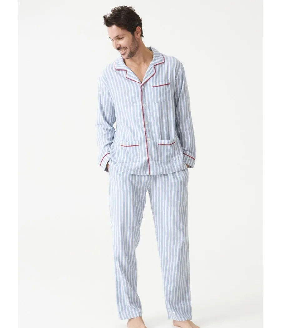 Pijama hombre largo J&J Brothers Popelín rayas abierto bolsillos
