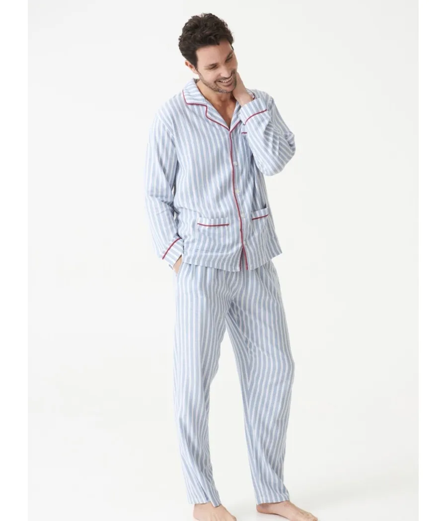 Pijama hombre largo J&J Brothers Popelín rayas abierto bolsillos