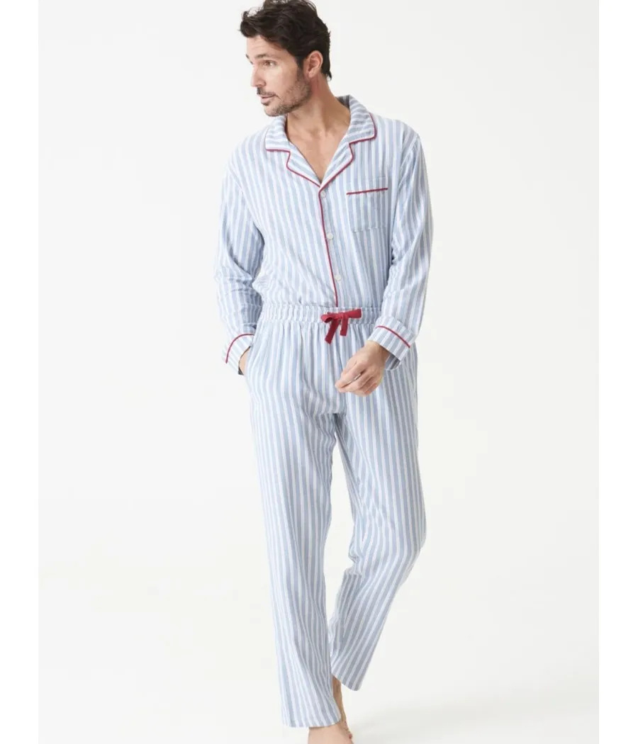 Pijama hombre largo J&J Brothers Popelín rayas abierto bolsillos