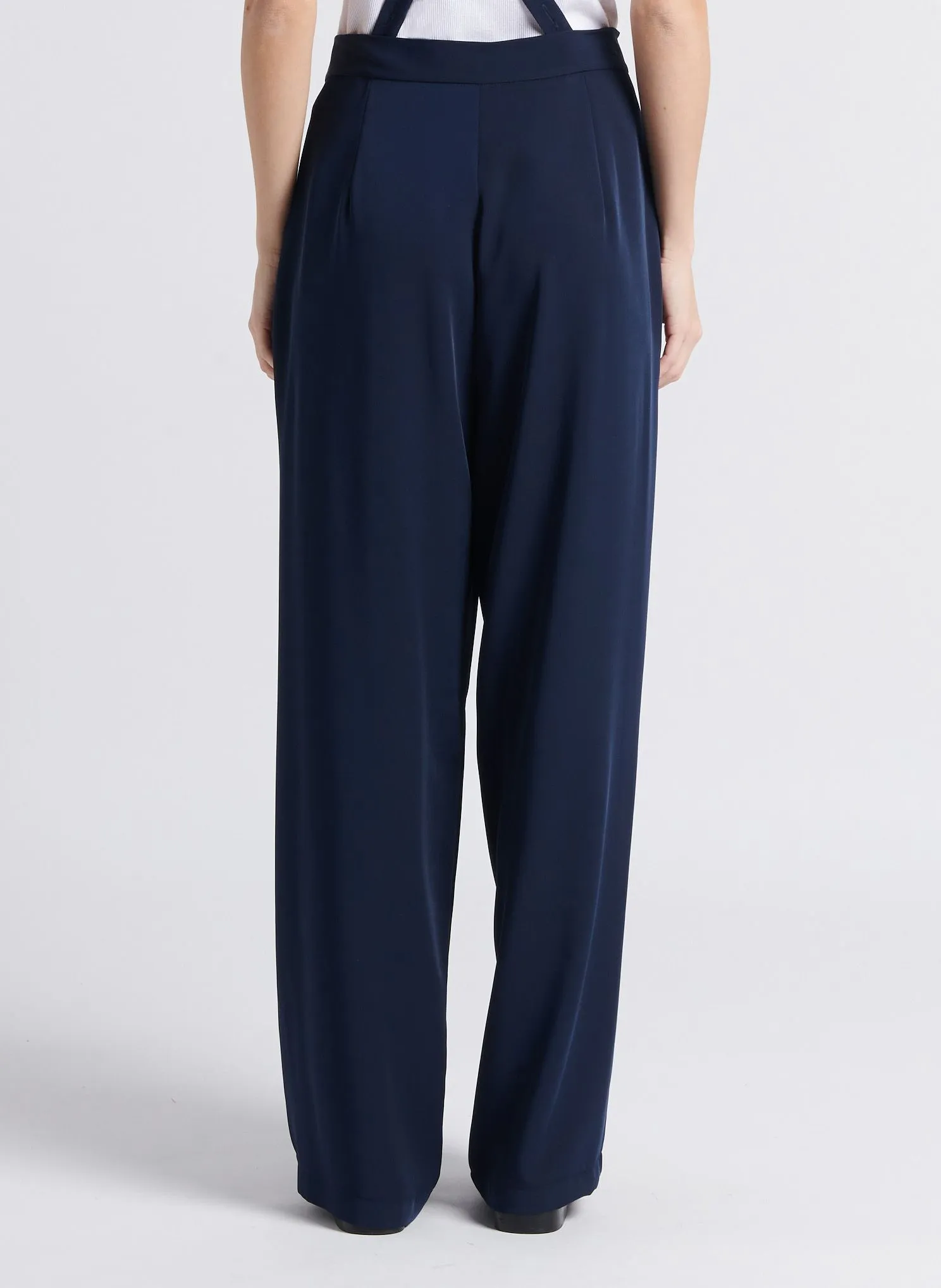 PLEASE Pantalón ancho con tirantes en azul