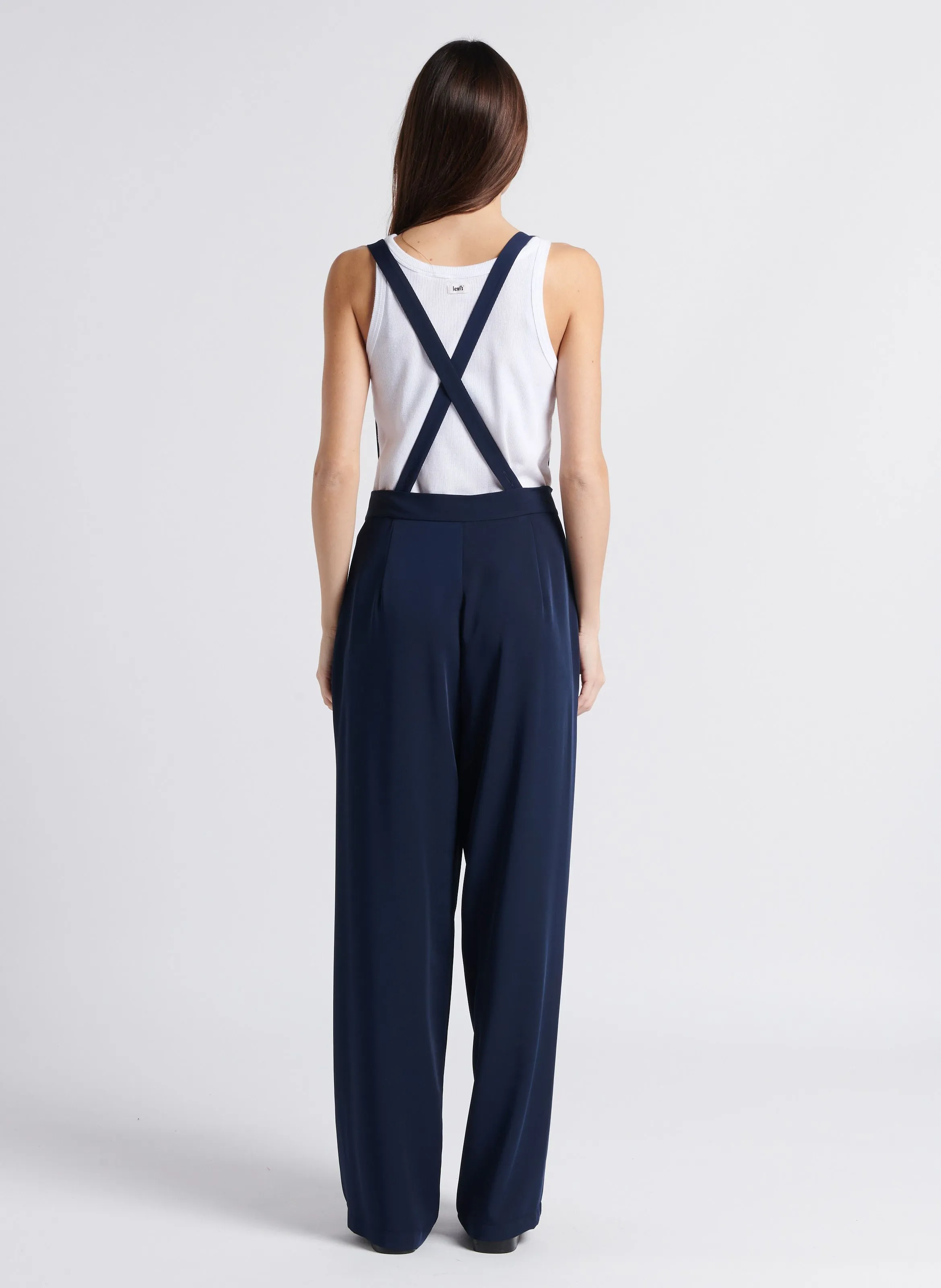 PLEASE Pantalón ancho con tirantes en azul