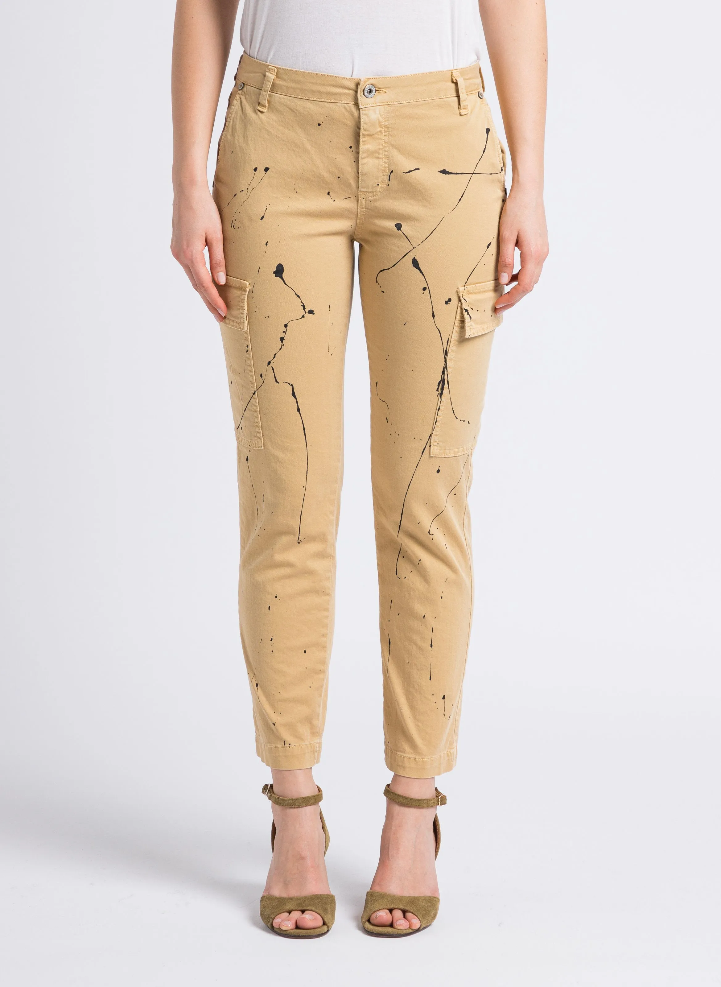 PLEASE Pantalón estilo cargo de mezcla de algodón en beige