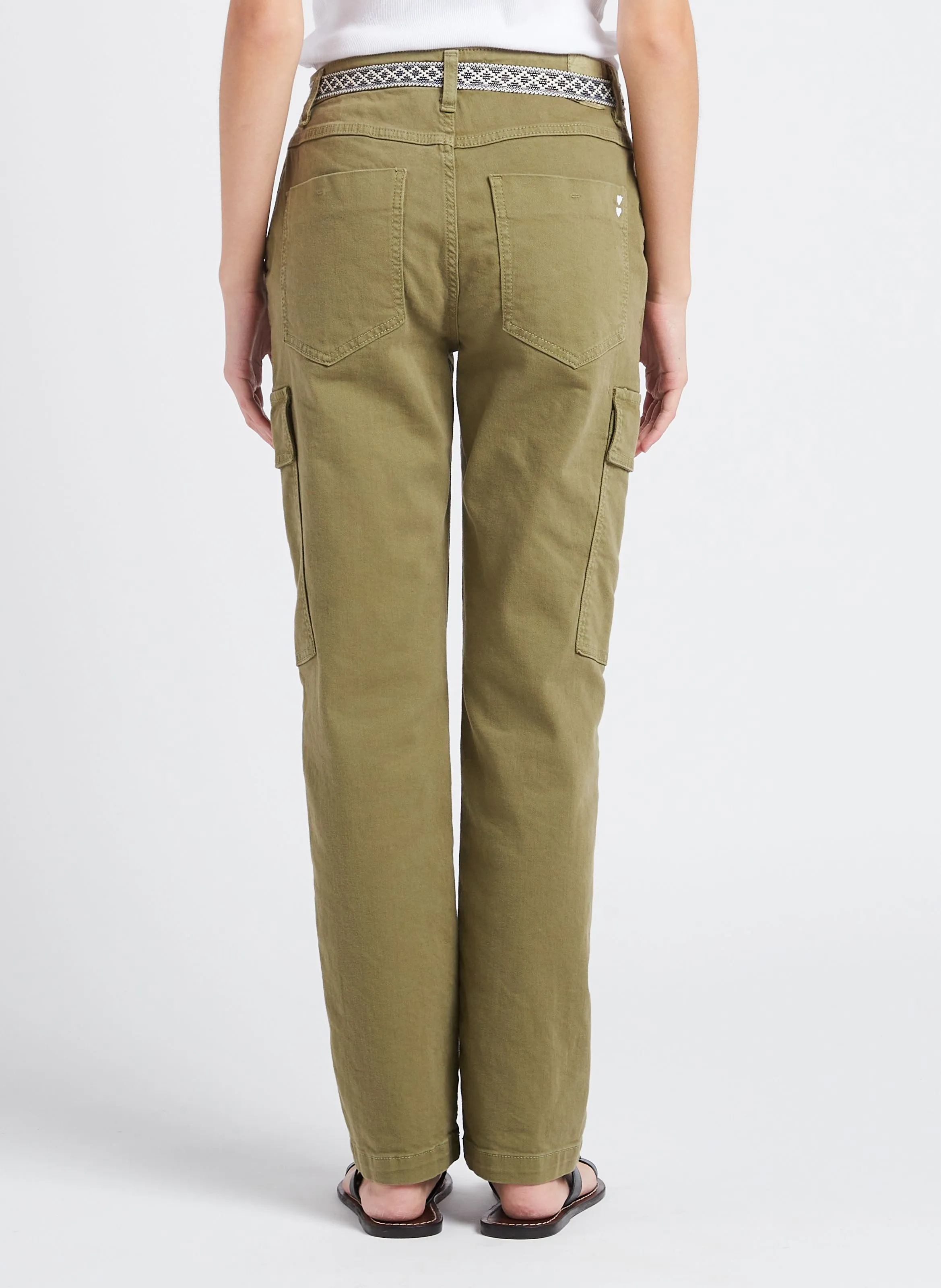 PLEASE Pantalón recto estilo cargo de mezcla de algodón en caqui