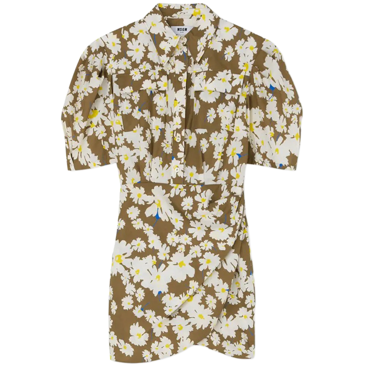 Poplin Short Draped Dress & Daisy Print