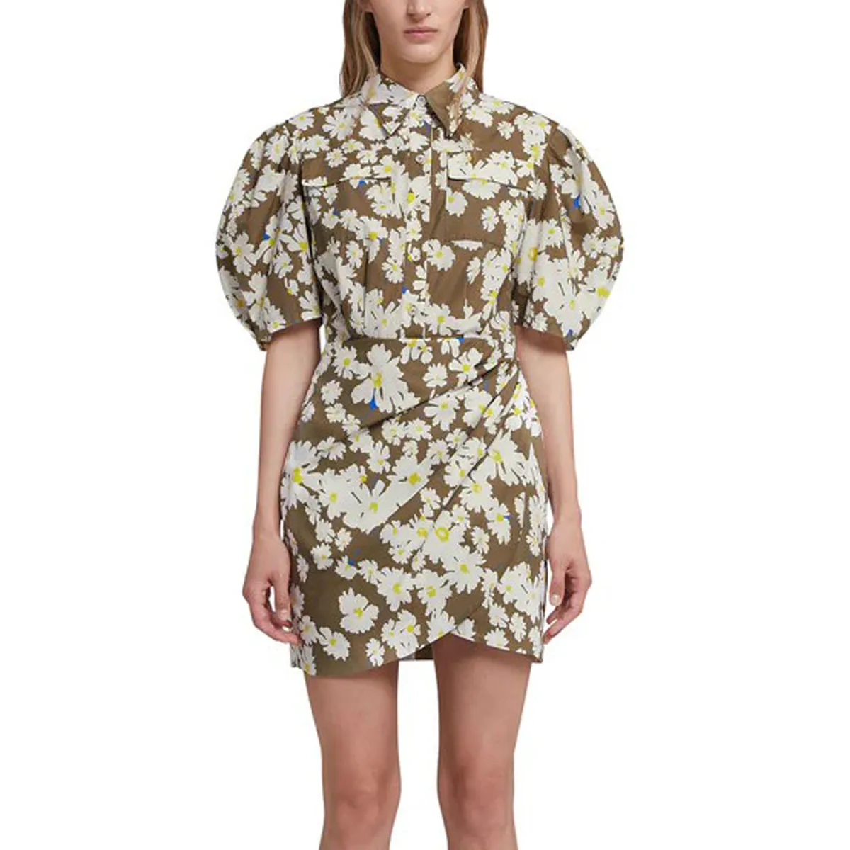 Poplin Short Draped Dress & Daisy Print