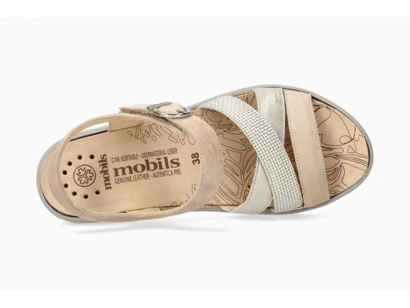 SANDALIA DE CUÑA MOBILIS MEPHISTO PIETRA EN COLOR BEIGE