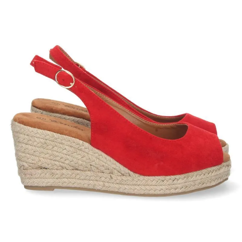 SANDALIAS DE CUñA ALTA MUJER CASUAL CHIC  YJ635ROJO