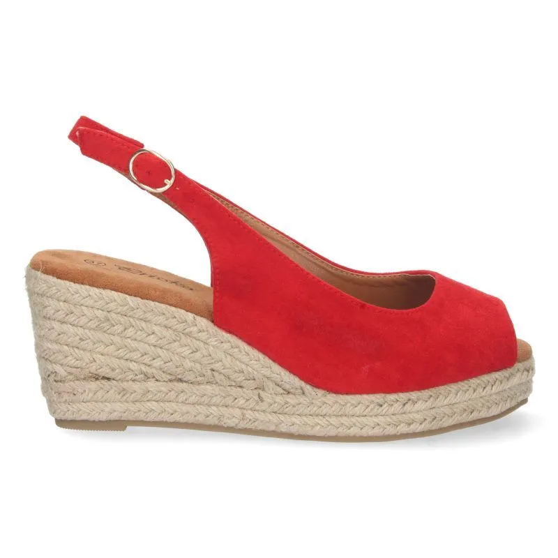 SANDALIAS DE CUñA ALTA MUJER CASUAL CHIC  YJ635ROJO