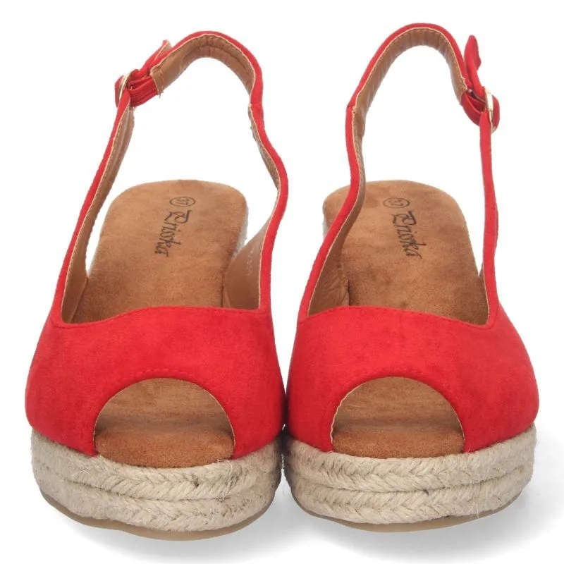 SANDALIAS DE CUñA ALTA MUJER CASUAL CHIC  YJ635ROJO