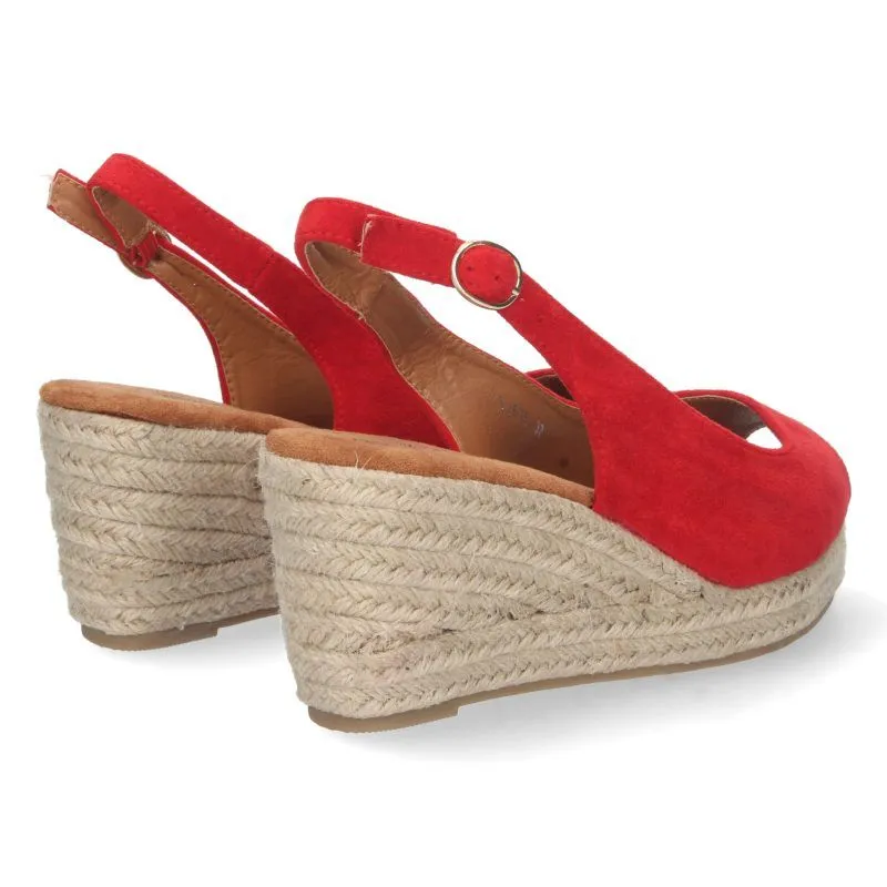 SANDALIAS DE CUñA ALTA MUJER CASUAL CHIC  YJ635ROJO