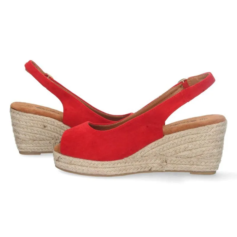 SANDALIAS DE CUñA ALTA MUJER CASUAL CHIC  YJ635ROJO