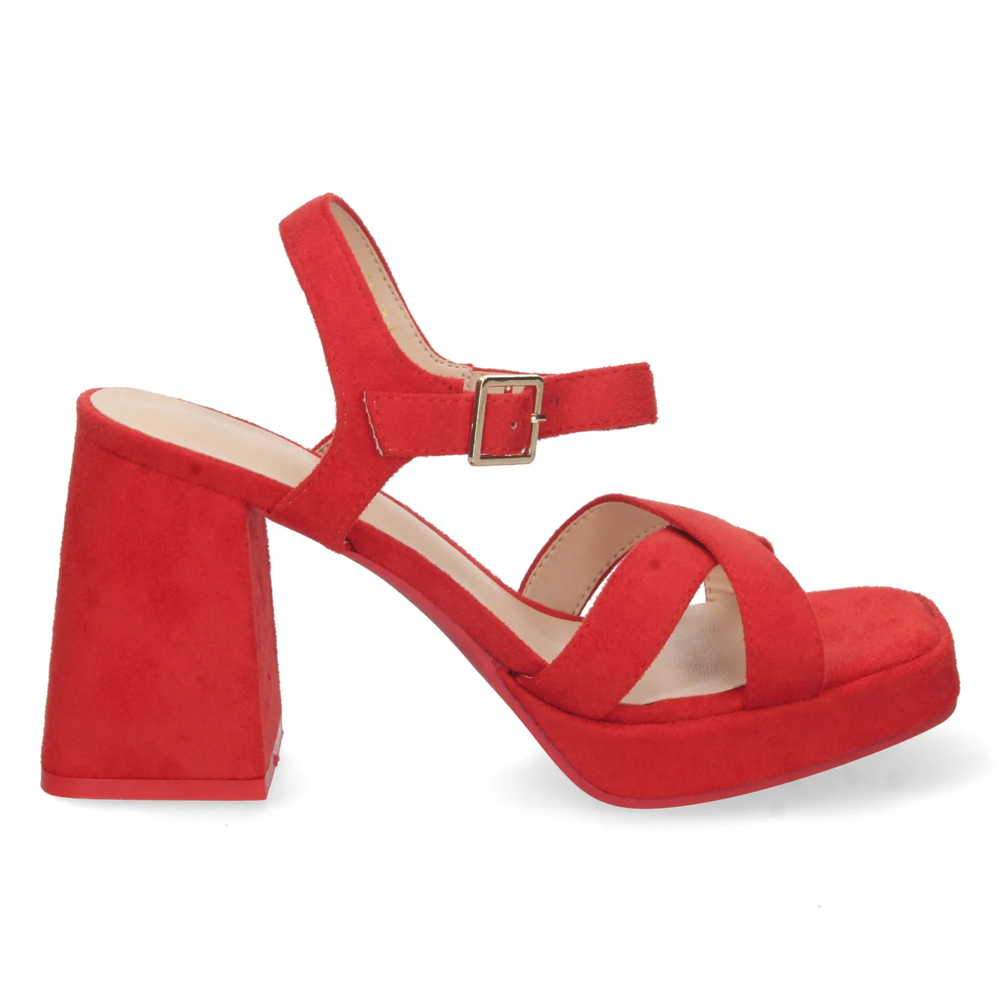 Sandalias fiesta tacón ancho pala cruzada mujer rojo