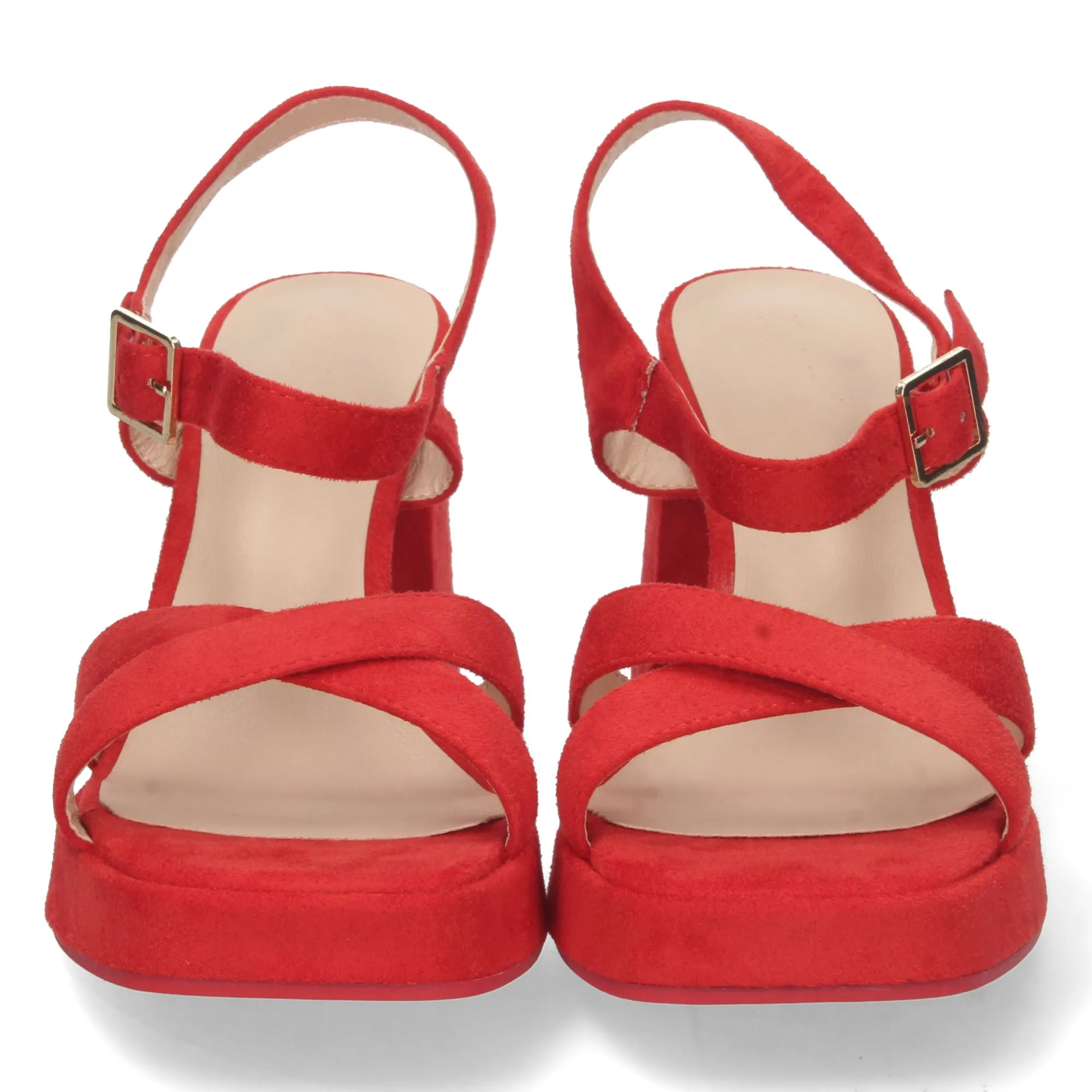 Sandalias fiesta tacón ancho pala cruzada mujer rojo