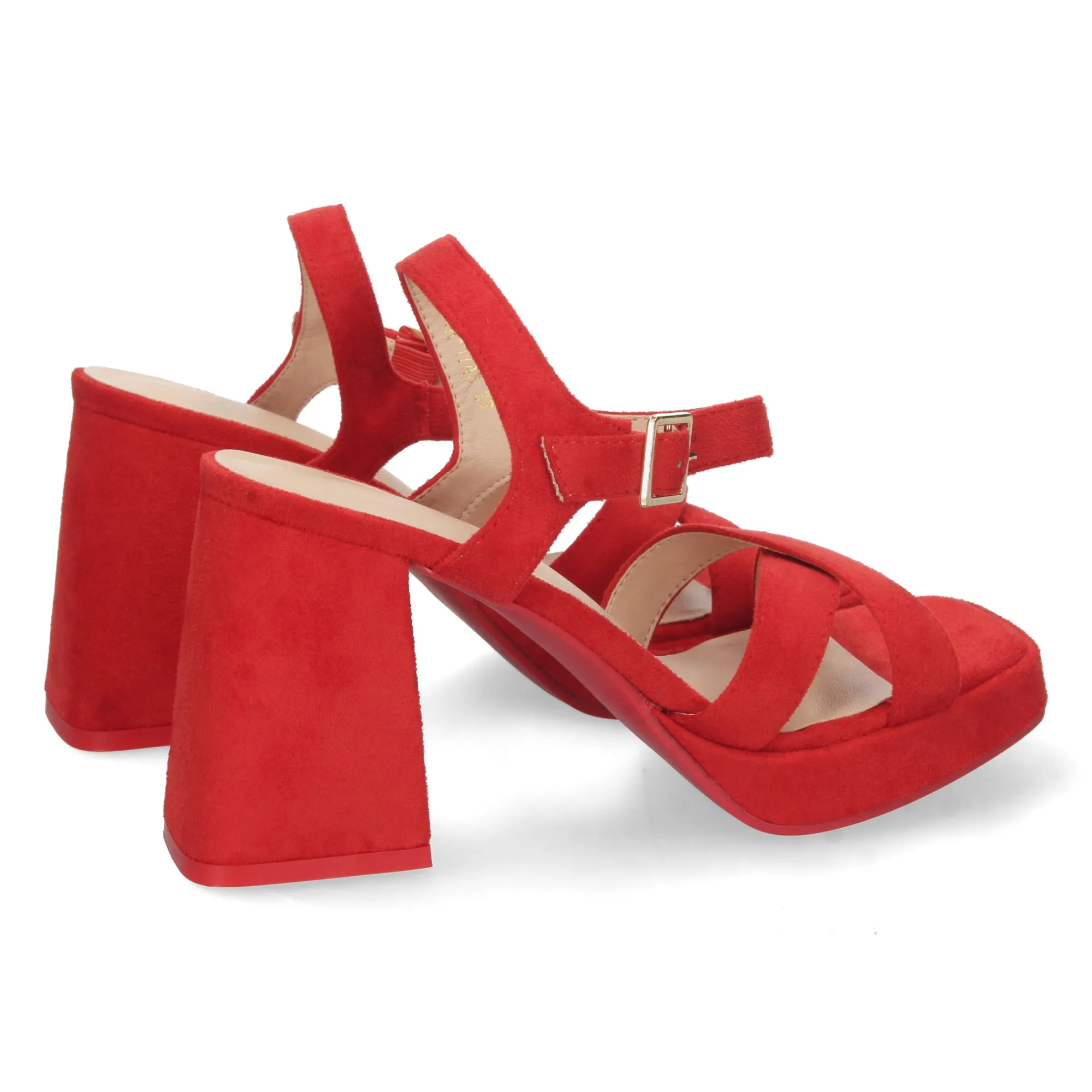 Sandalias fiesta tacón ancho pala cruzada mujer rojo