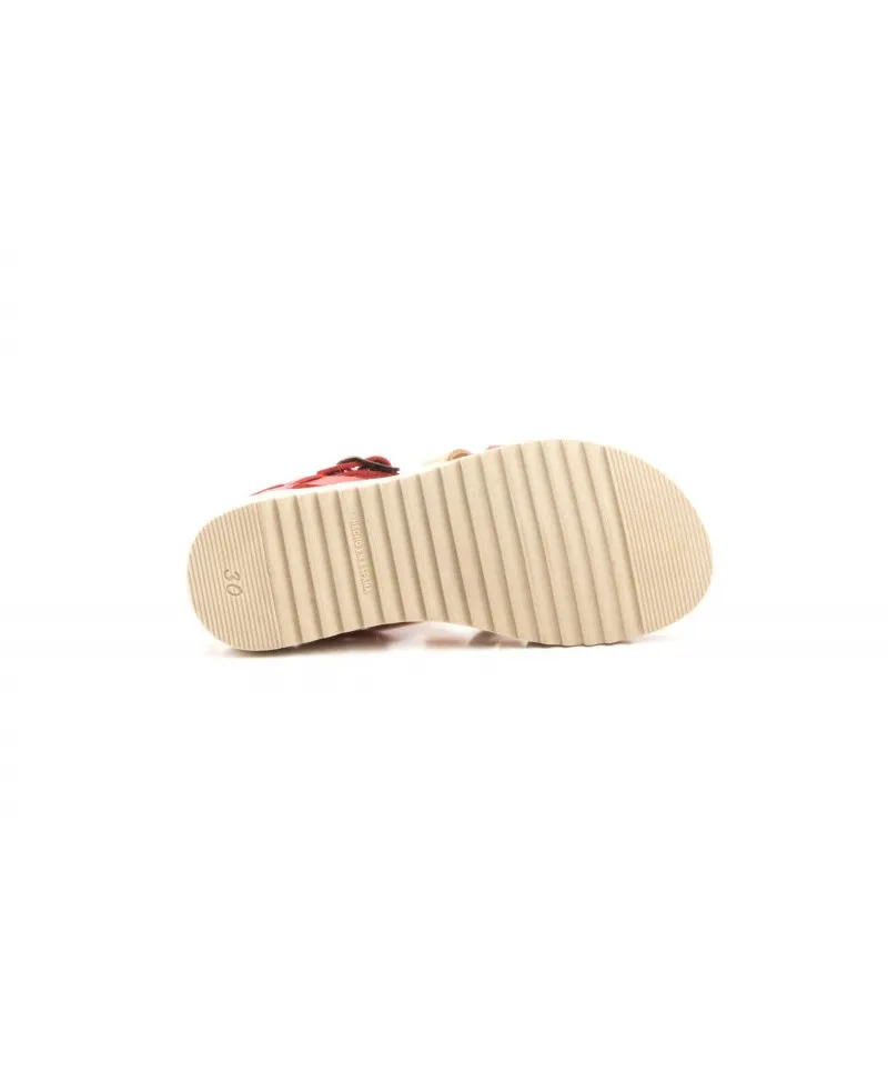 Sandalias Niña Piel Rojo Naranja Hebilla