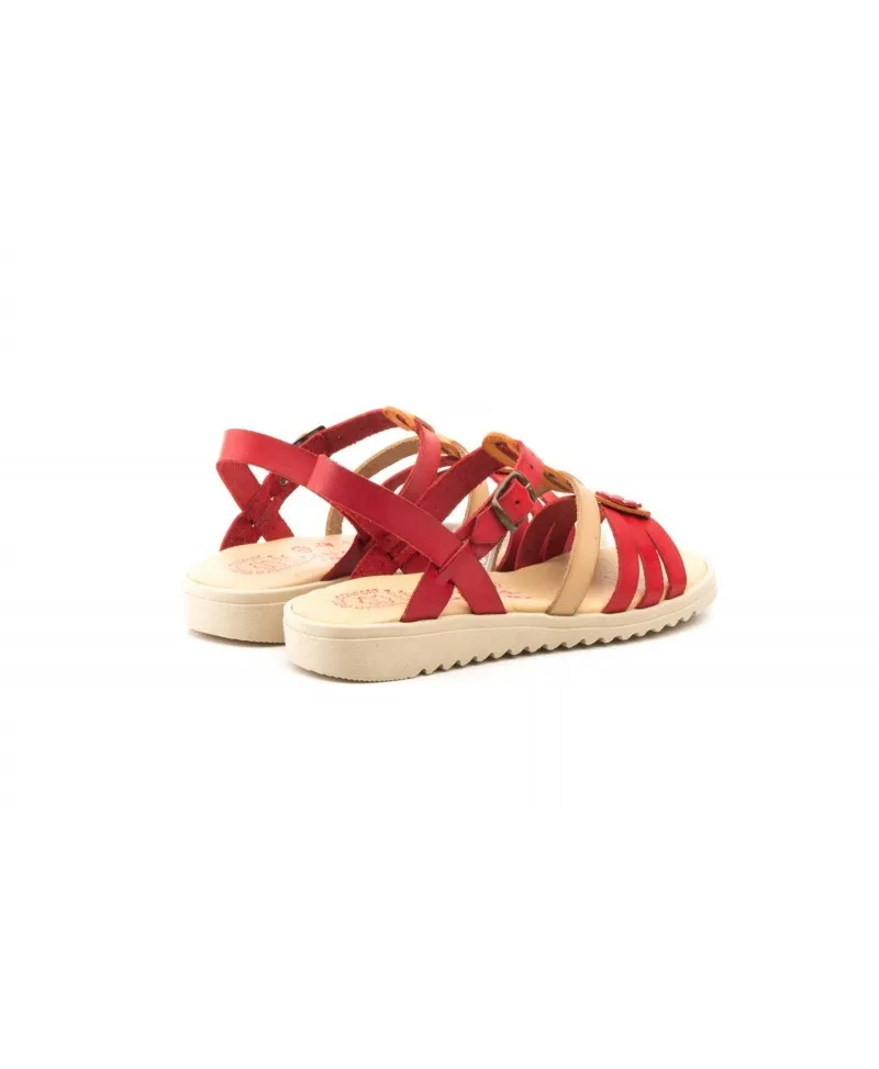 Sandalias Niña Piel Rojo Naranja Hebilla