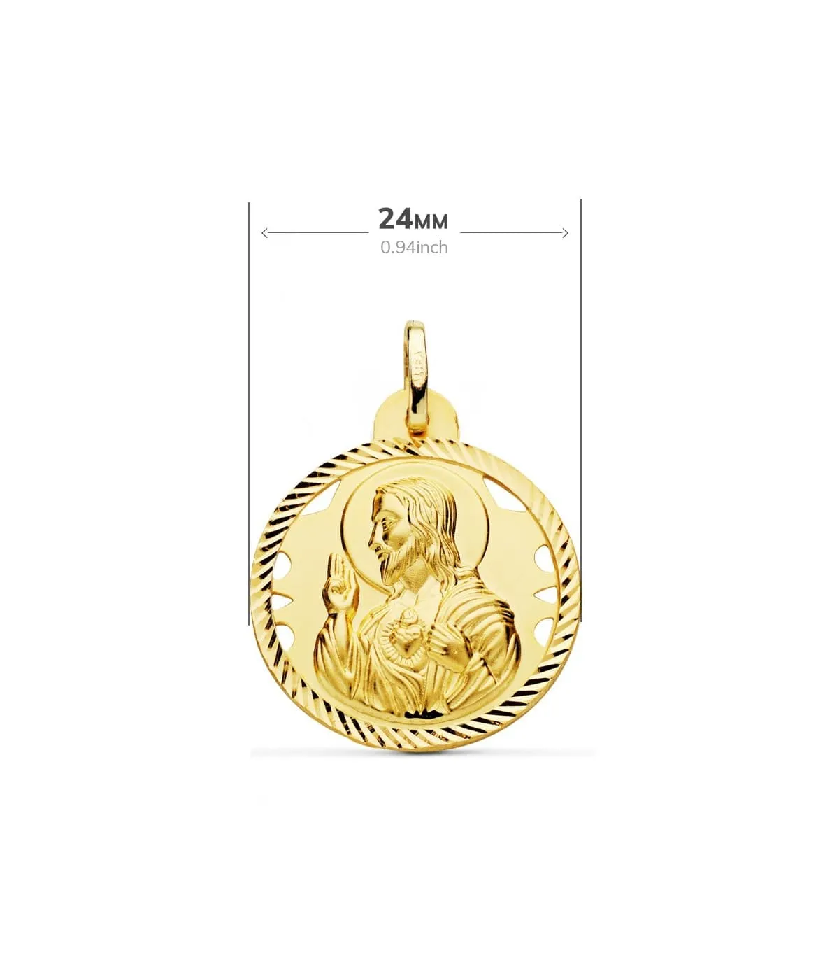 Scapulaire Vierge du Mont Carmel et Sacré Coeur Or 18 K 24mm Ajouré