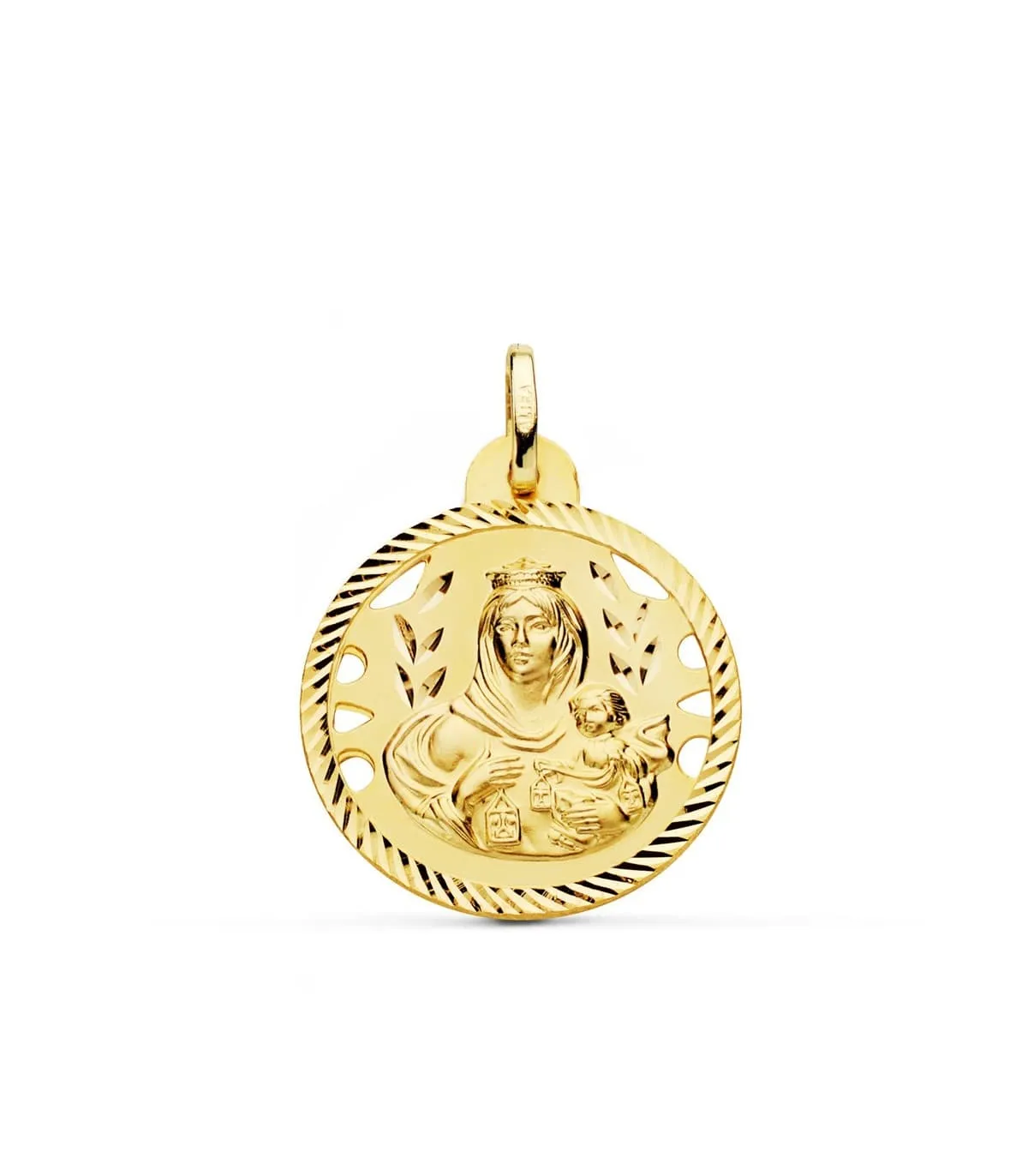 Scapulaire Vierge du Mont Carmel et Sacré Coeur Or 18 K 24mm Ajouré