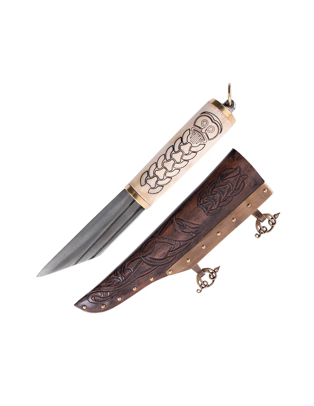 Seax o cuchillo vikingo con empuñadura en hueso decorado