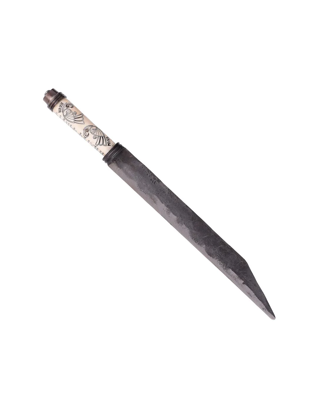 Seax o cuchillo vikingo largo con empuñadura en hueso decorado