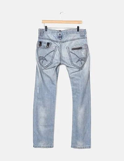 SMK DENIM&CO Pantalón denim claro detalle parches y rotos