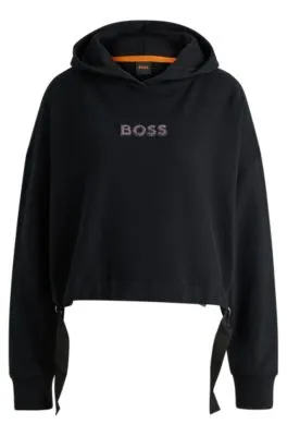 Sudadera con capucha en felpa de rizo de algodón con logo de cristales engastados