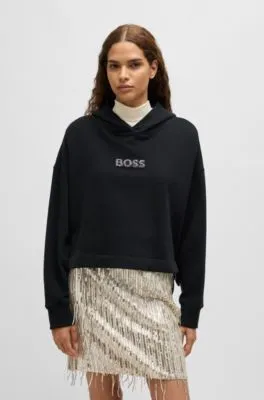 Sudadera con capucha en felpa de rizo de algodón con logo de cristales engastados